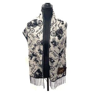 Coach Wool & Cashmere Scarf w/ Fringe, Black/Gray
